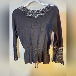 Uniform John Paul‎ Richard crochet collar &  sleeve cuff tie waist knit sz M